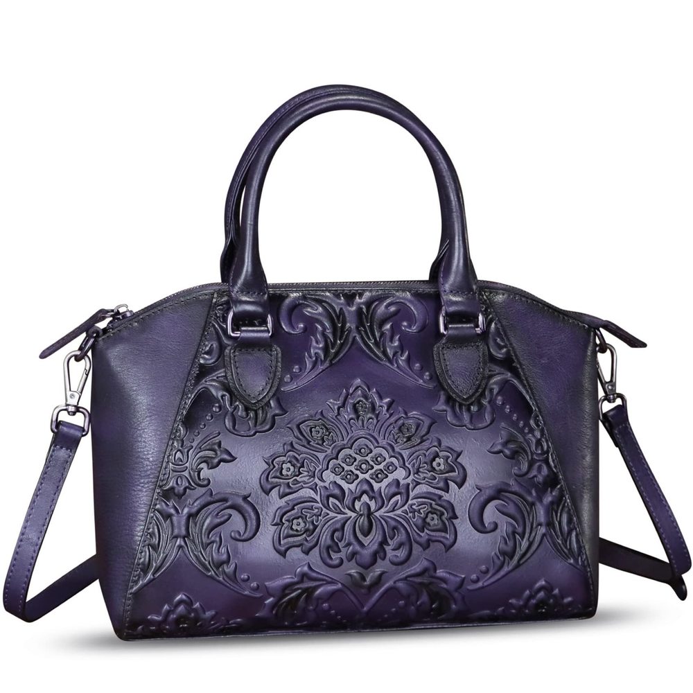 Genuine Leather Satchel Embossed Leather Handbag Top Handle Bags T_T
